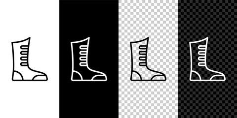 Set line Sport boxing shoes icon isolated on black and white,transparent background. Wrestling shoes. Vector