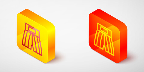 Isometric line Boxing short icon isolated on grey background. Yellow and orange square button. Vector