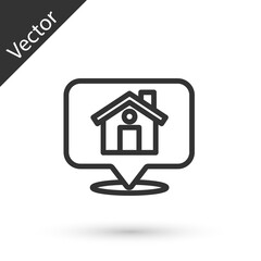 Grey line Map pointer with house icon isolated on white background. Home location marker symbol. Vector