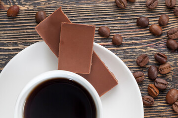 coffee with a mug and milk chocolate
