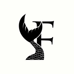  logo letter f with icon fish tail vector design