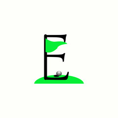 logo letter E with icon flag golf vector design