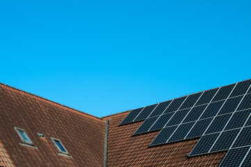 the roof of a house with solar panels