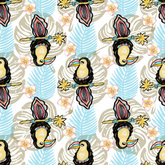 Toucan bird seamless pattern design, tropical repeat background