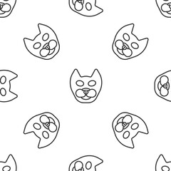 Grey line Cat icon isolated seamless pattern on white background. Vector