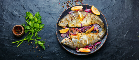 Baked trout with lemon,delicious fried fish
