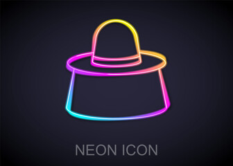 Glowing neon line Beekeeper with protect hat icon isolated on black background. Special protective uniform. Vector