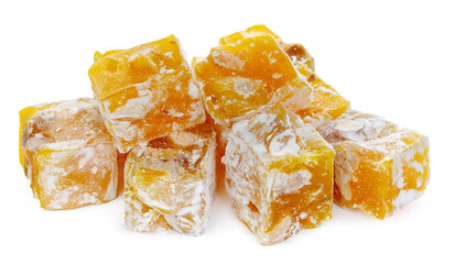 Yellow Turkish Delight sweets isolated on white