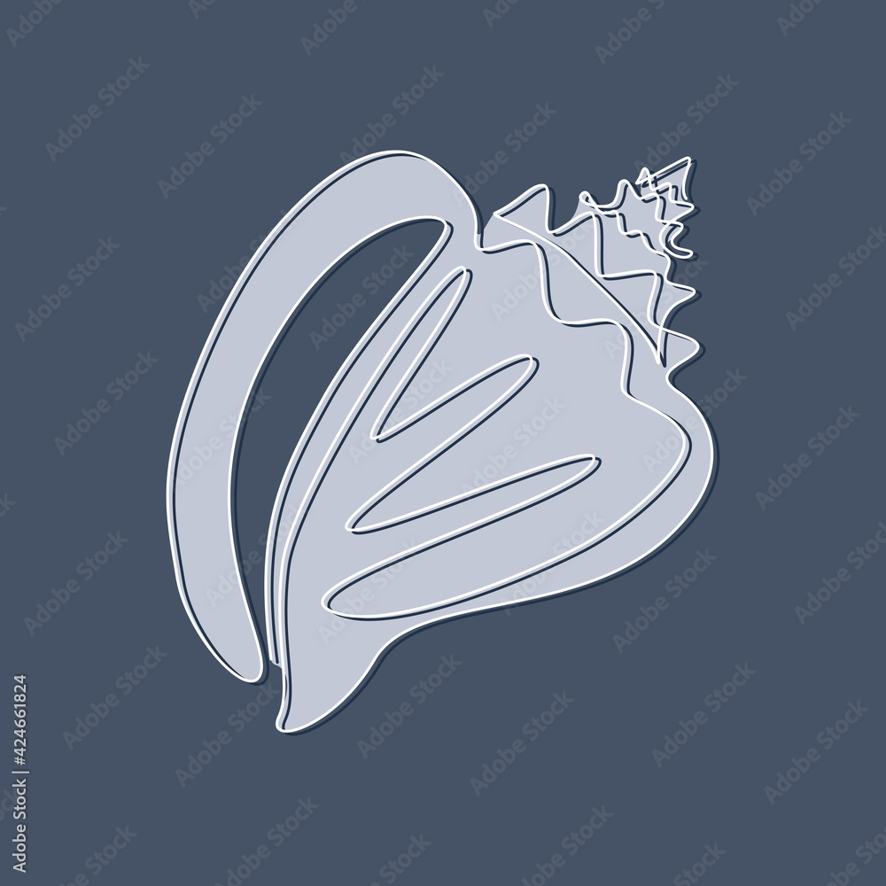 Aufkleber Seashell in One continuous line drawing style for logo or emblem. Sea snail Shell with textured effect for marine mascot concept for nautical life icon. Modern simple vector illustration
