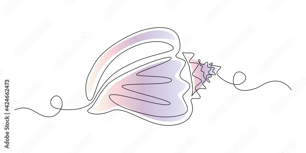 Poster Seashell in One continuous line drawing style for logo or emblem. Abstract Sea snail Shell for marine mascot concept for nautical life icon. Modern simple vector illustration