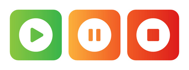 Media player audio control icon set, play, pause, stop vector button illustration.