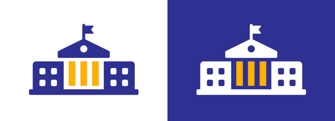 High school university building. College institution vector icon.