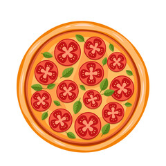 Vector illustration of maragrita. Pizza with tomatoes in cartoon style. Italian food. Isolated on white background
