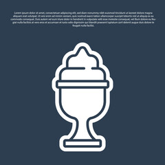 Blue line Ice cream in the bowl icon isolated on blue background. Sweet symbol. Vector