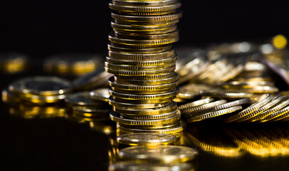 group of coins close-up, coins have damage and defects