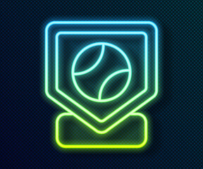 Glowing neon line Baseball base icon isolated on black background. Vector
