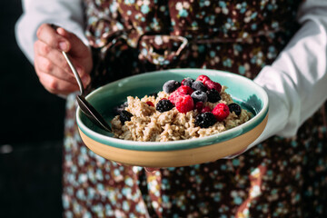 Oatmeal with berries in a plate