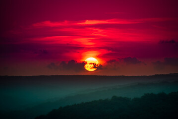 Sun dawn and Purple sky over the horizon 