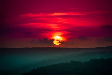 Aluminium Prints Bordeaux Sun dawn and Purple sky over the horizon 
