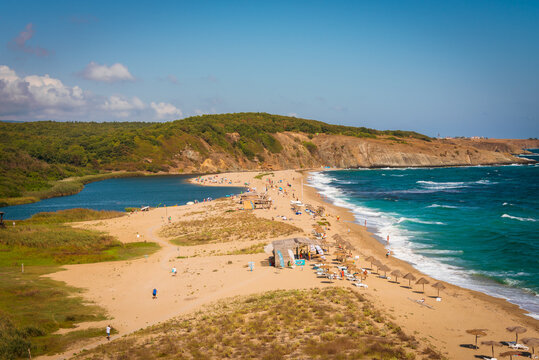 View of Veleka River and the beach in Sinemorets, Bulgaria 