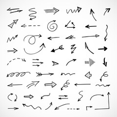 Vector set of hand-drawn arrows, elements for presentation