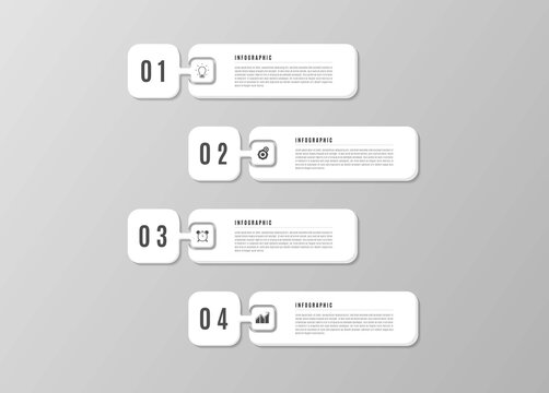 4 Step Options Infographic Design with Icons. Workflow Business Round Concept. Can be used for infographics, flow charts, presentations, website, banners, printed materials.