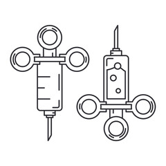 Line medical healthcare icon set - syringe. Professional equipment symbol. Science, pharmacy, medic, chemistry background emblem element. Laboratory test. Vector medical outline illustration.