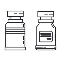 Line medical healthcare icon set flask, tube. Professional equipment symbol. Science, pharmacy, medic, chemistry background emblem element. Laboratory glass. Vector medical outline illustration.