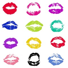 Lipstick Kiss Print Bright background, Vector Illustration