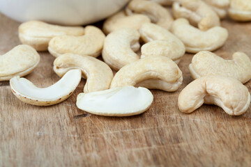 fresh raw cashew nuts on the kitchen table