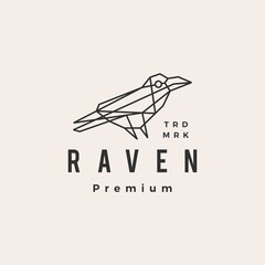 raven crow bird geometric polygonal hipster vintage logo vector icon illustration
