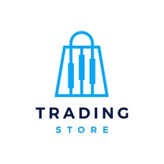 trading store shop financial candlestick shopping bag logo vector icon illustration