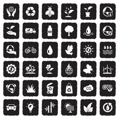 Environment Icons. Grunge Black Flat Design. Vector Illustration.