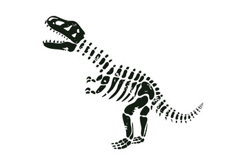 Tyrannosaurus black skeleton silhouette. Vector illustration of ancient t-rex dinosaur.