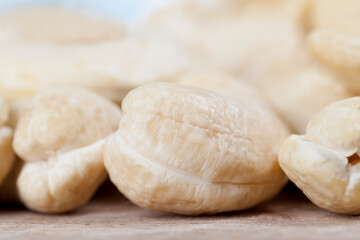 delicious and healthy raw cashew nuts, close up