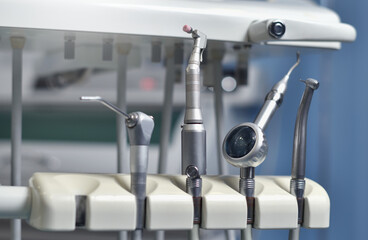 Dental tools in the dentist's office for dental treatment.