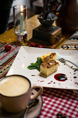 Traditional Georgian sweets and desserts with hazelnuts, walnuts, grape juice, honey, chocolate. Baklava, nakhini, churchkhela. Fresh fruits and candied fruits. Traditional Turkish coffee.