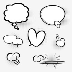 Retro empty comic bubbles and elements set.