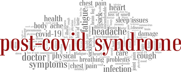Fototapeta premium Post-covid syndrome vector illustration word cloud isolated on a white background.