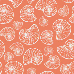 marine seamless pattern with seashell. summer time, sea, underwater, sea shells