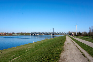 imposing steel bridge over the rhine river