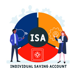 Flat design with people. ISA - Individual Saving Account acronym, business concept background.   Vector illustration for website banner, marketing materials, business presentation, online advertising.