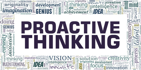 Proactive thinking vector illustration word cloud isolated on a white background.