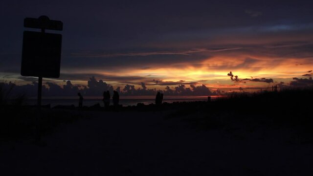 Day to night timelapse of people enjoying spectacular sunset. Miami, Florida
