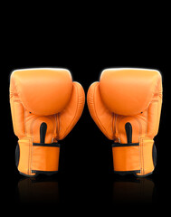 Beautiful Orange and Black Boxing gloves on black background, object, fashion, safety, copy space