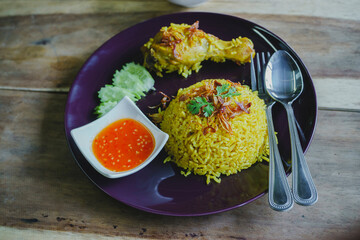 Muslim yellow rice with chicken