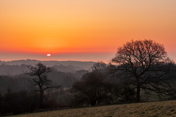 Dawn of a new day from the mountain viewpoint Fairlight Hastings on the east Sussex coast south east England