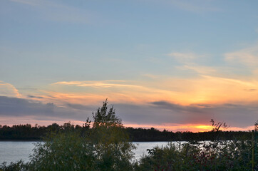 Fototapeta premium Evening on the banks of the Irtysh, Omsk Region, Siberia, Russia