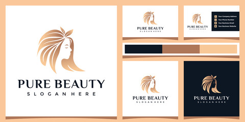 Fototapeta na wymiar Natural beauty logo in gold color and business card template