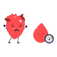 Kawaii heart and blood. Hypertension and health heart concept.